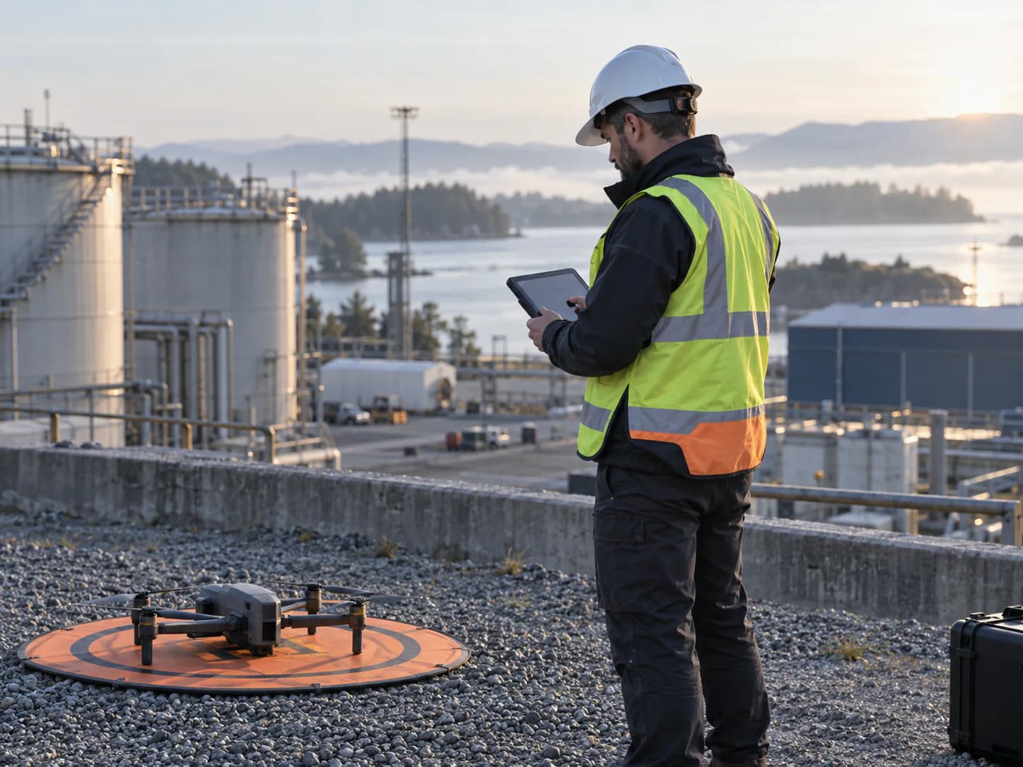 Commercial drone operator preparing a connected field mission